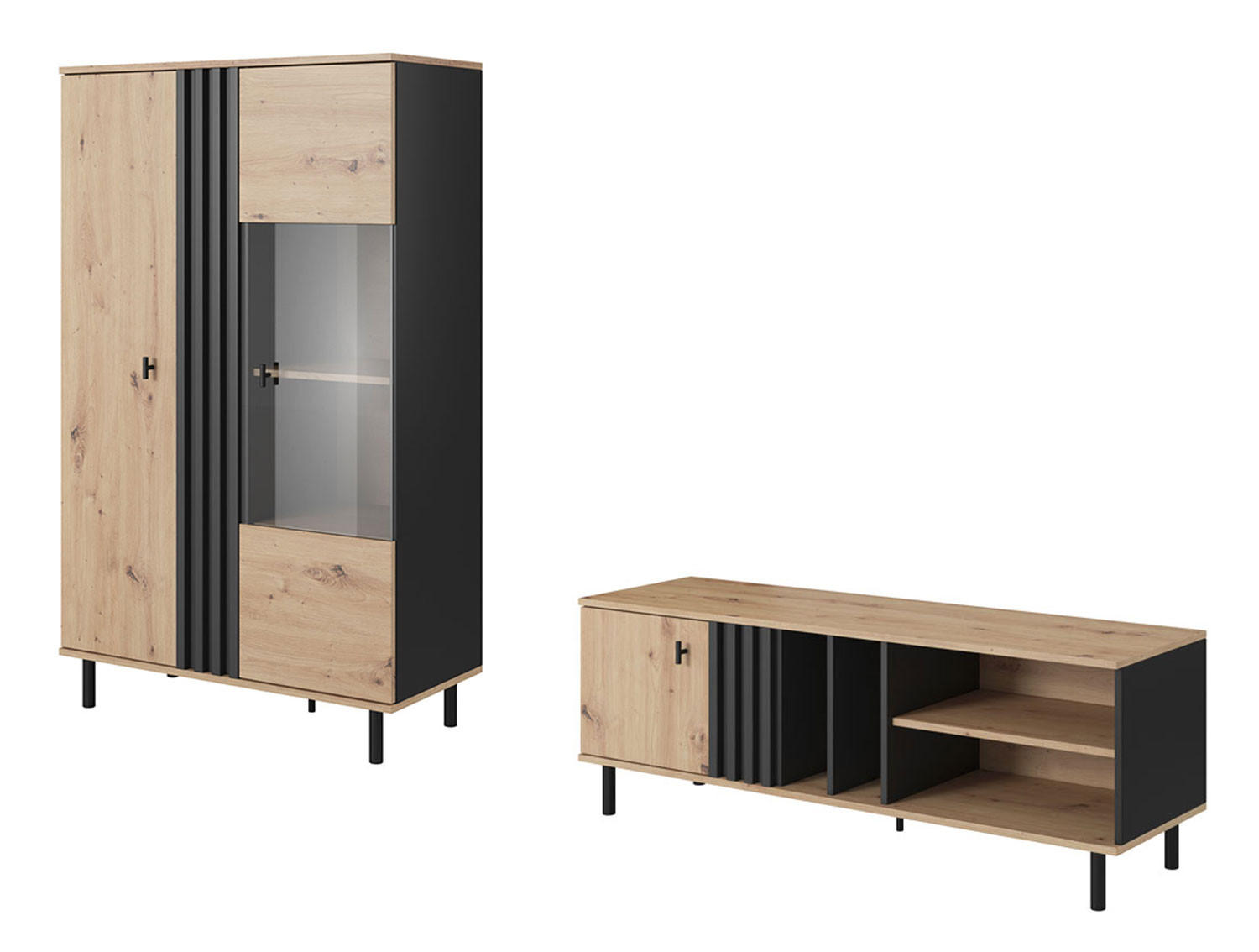 WOHNZIMMER-SET Madis sand grange eiche / anthrazit 2-teilig - Braun, Holz/Holzwerkstoff (228.2/148.8/40cm) - Feldmann-Wohnen
