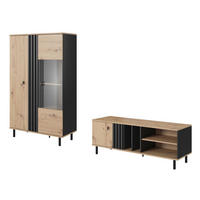 WOHNZIMMER-SET Madis sand grange eiche / anthrazit 2-teilig - Braun, Holz/Holzwerkstoff (228.2/148.8/40cm) - Feldmann-Wohnen