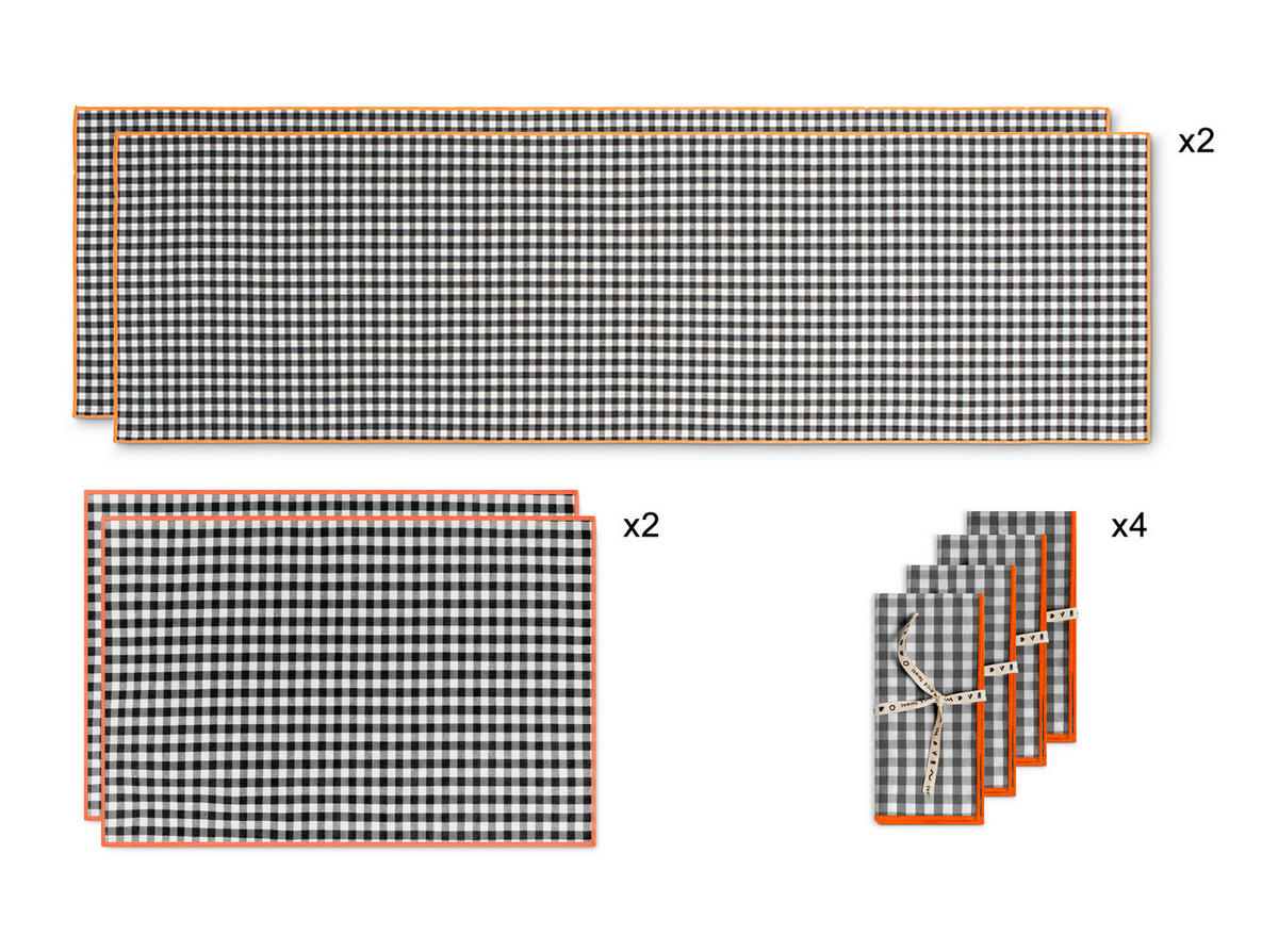 TISCHET 8-teilig, Baumwolle und PES (Polyester), schwarz und fluor SET FESTON - Schwarz, Textil (40/130cm) - RNT By Really Nice Things