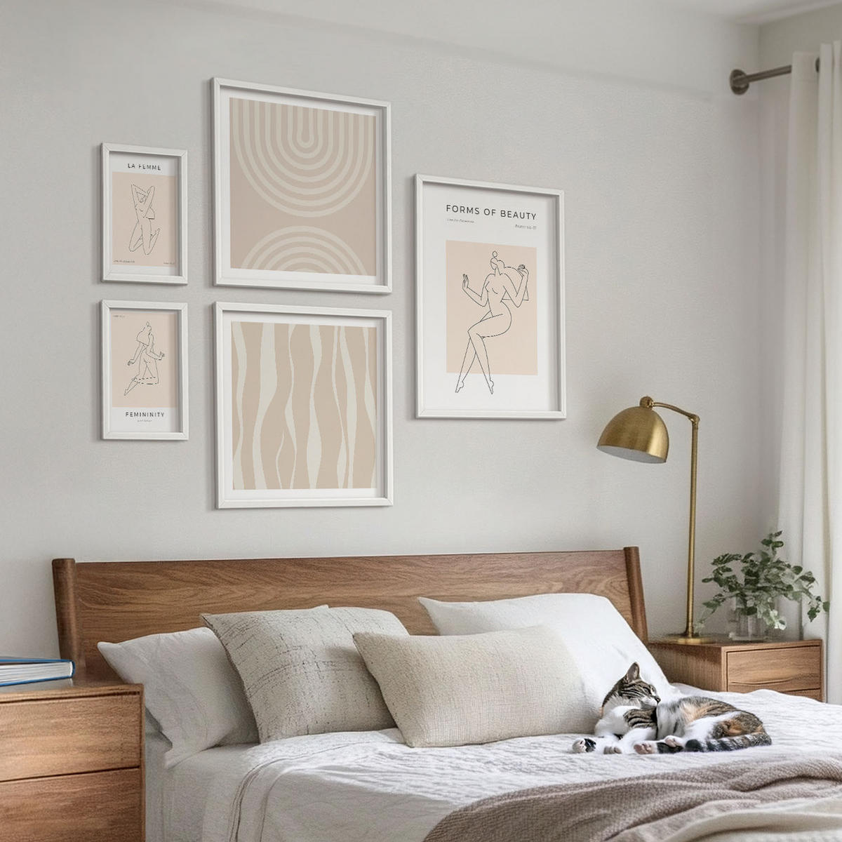 WANDBILDER 5er-Set - 50x50 cm & 20x30 cm & 40x60 cm Weißer Rahmen - Eine Sammlung minimalistischer Formen - Weiß, Kunststoff (40/60cm) - ArtPrintCave