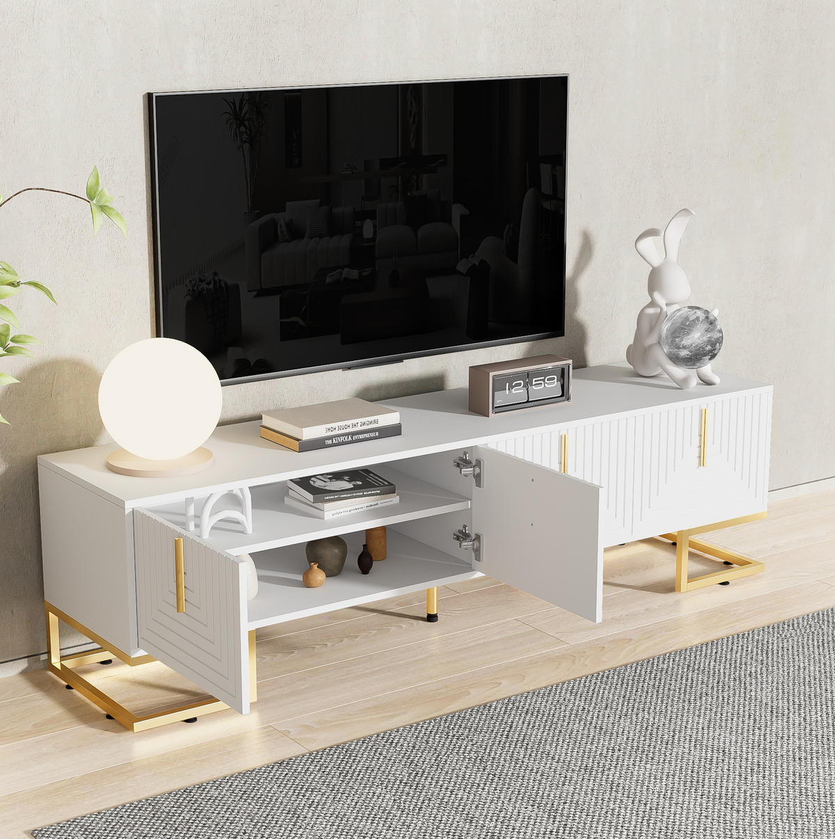 TV-LOWBOARD 170/40/45,5 cm mit 4 Türen und Soft-Close in Weiß - Weiß, Holzwerkstoff (200/60/35cm) - BEAOK
