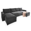 WOHNLANDSCHAFT DENI Grau Velours-Stoff mit Schlaffunktion - Grau, Holz (295/85/140cm) - MASSENO