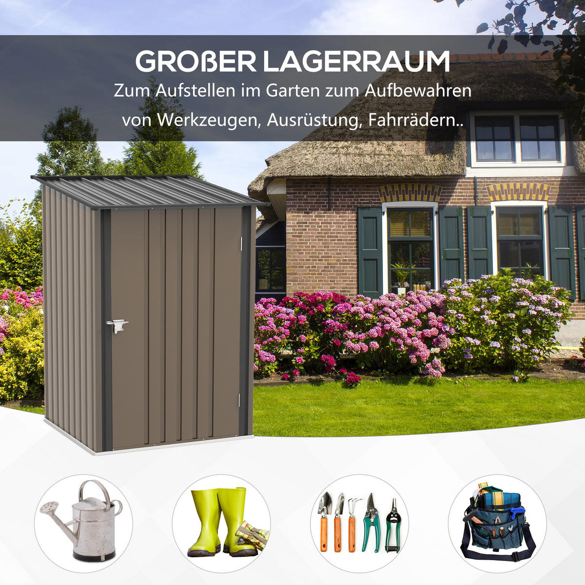 GERÄTEHAUS aus Stahl, 0,92 m² Geräteschuppen, Gartenschuppen für Balkon, Braun - Braun, Metall (103/160/100cm) - Outsunny