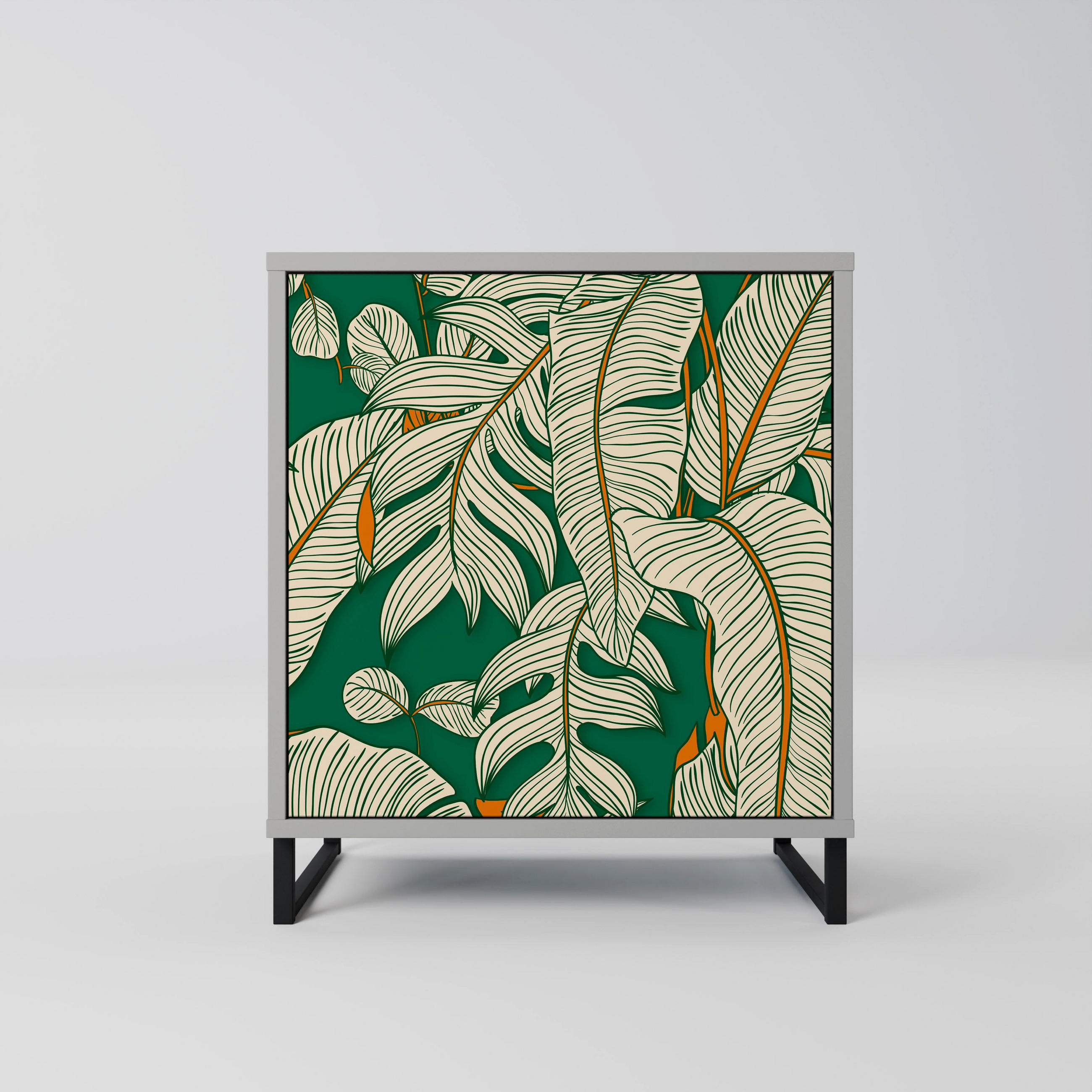 SIDEBOARD VERDANT PLEASURES, Grau, 57,5x42x67,5 cm, Schwarze Metall-Rahmenfüße - Multicolor/Schwarz, Holzwerkstoff/Metall (57.5/67.5/42cm) - SpaceRebels