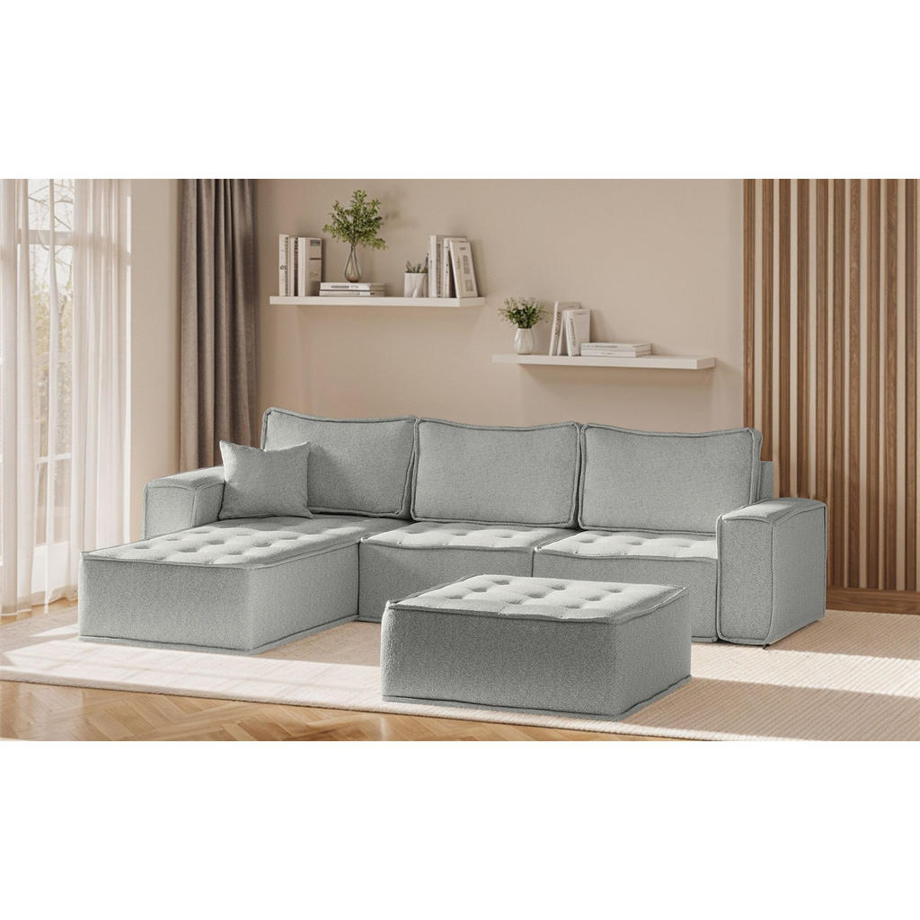 Thumbnail - Fun Möbel Ecksofa, Hellgrau, Textil, Ottomane links, 292x192 cm, Wohnzimmer, Sofas & Couches, Wohnlandschaften, Ecksofas