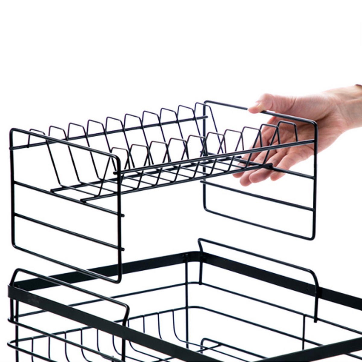 JAPANISCHER Eisen Geschirraufbewahrungsständer Tellerständer multifunktionaler Küchenständer großer Abtropfständer schwarz - Schwarz, Metall (43/27/32cm) - Livingandhome