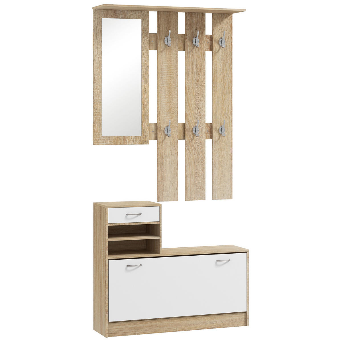 GARDEROBENSET Weiß 3-teilig mit Spiegel und Schuhschrank - Weiß, Holzwerkstoff (90/91/10cm) - PANGIVO