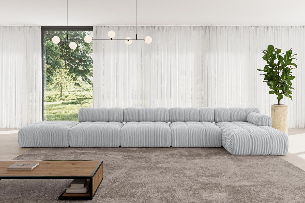 ECKSOFA modulares Sofa Lizur-L3 - 475x160x70 cm Grau Cord - Grau, Holzwerkstoff/Textil (475/160cm) - ALTDECOR