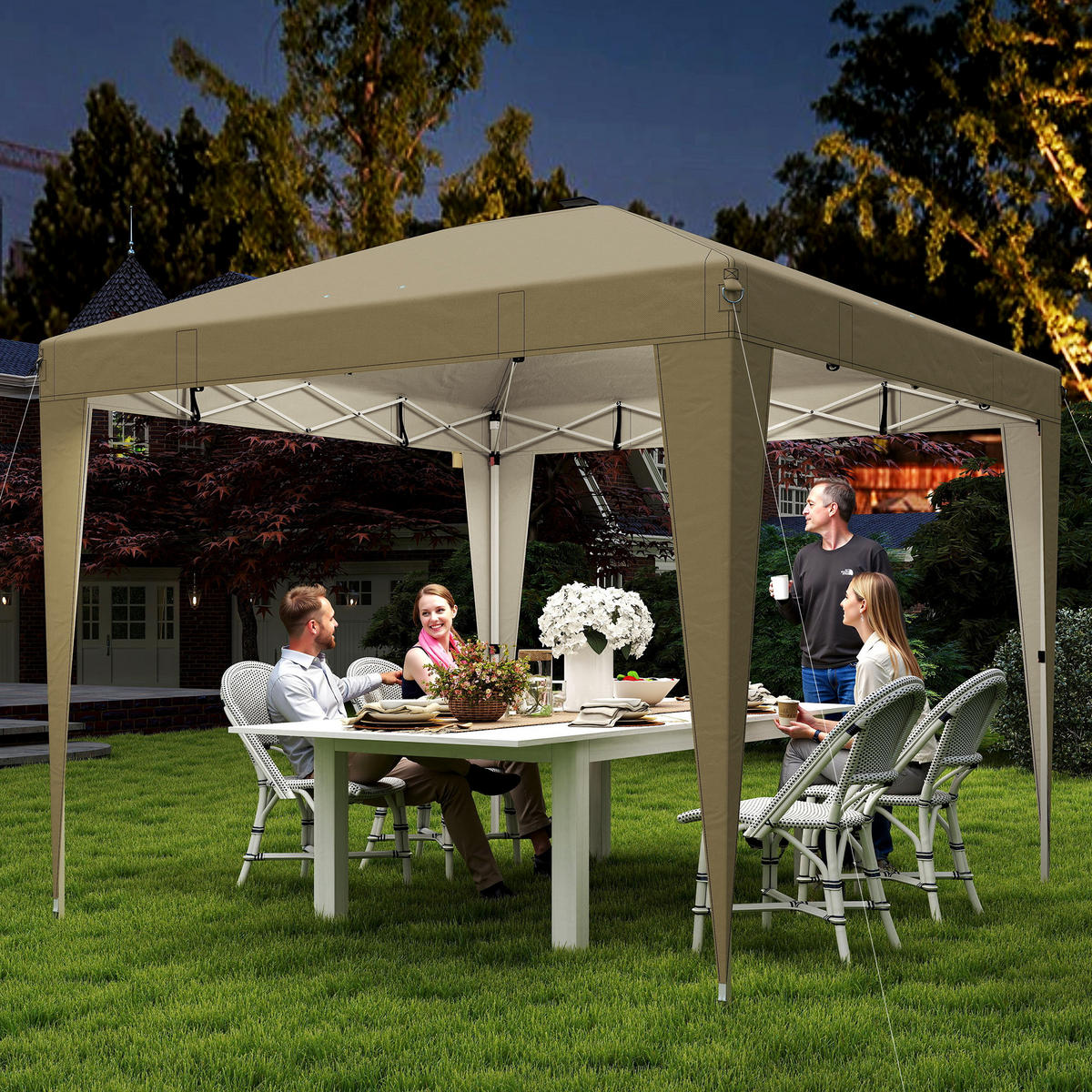 PAVILLON DE-14066 mit Beleuchtung, höhenverstellbar, Fernbedienung Creme - Creme, Metall (297/288/297cm) - ComfortXL