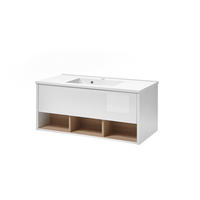 WASCHTISCH M20 Weiß Hochglanz & Eiche Dekor 100/44/47 cm breit mit Waschbecken - Weiß Hochglanz/Eichefarben, Holzwerkstoff (100/44/47cm) - Livojo