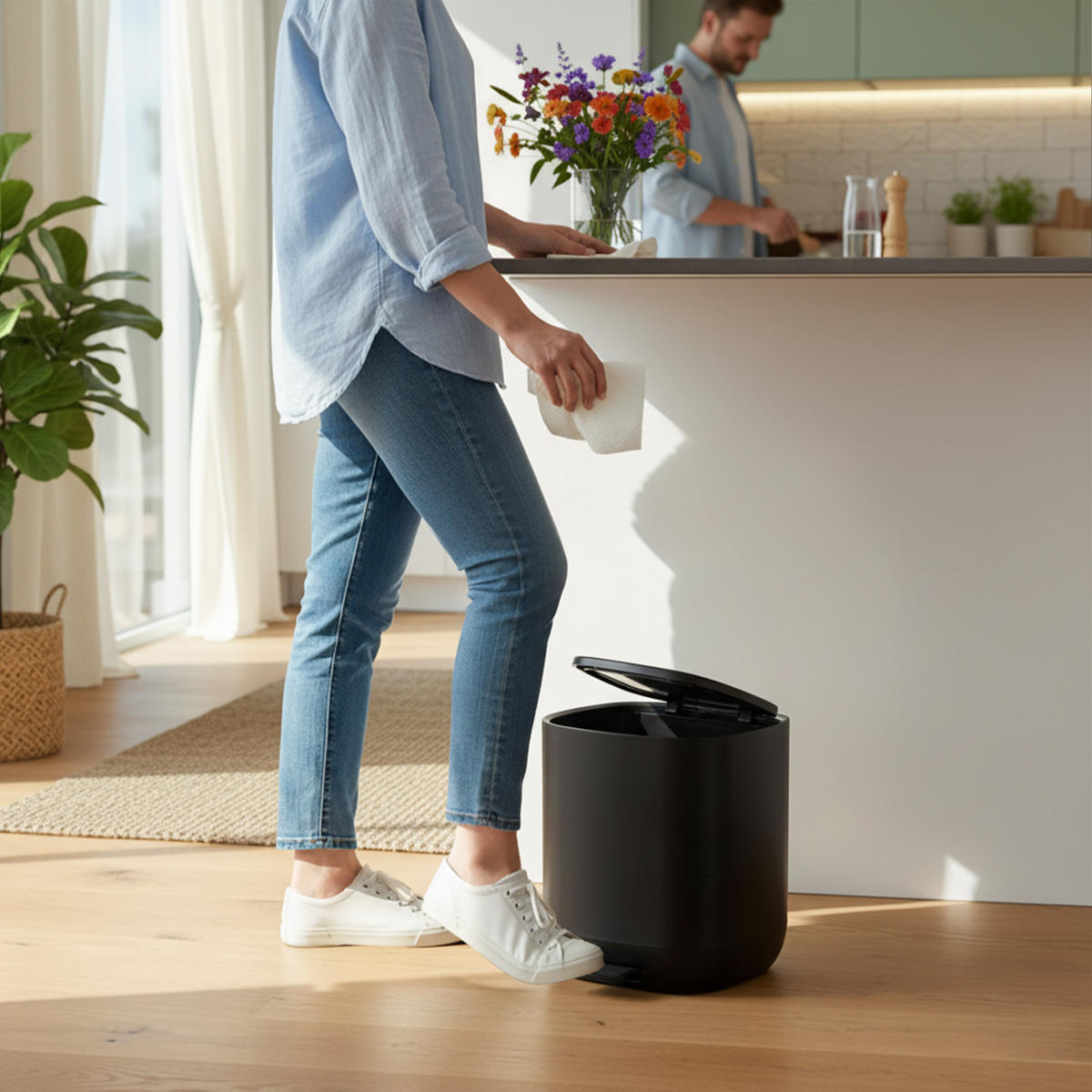 BAD-MÜLLEIMER - Schwarz, Kunststoff/Metall (21.5/25/21.5cm) - Relaxdays