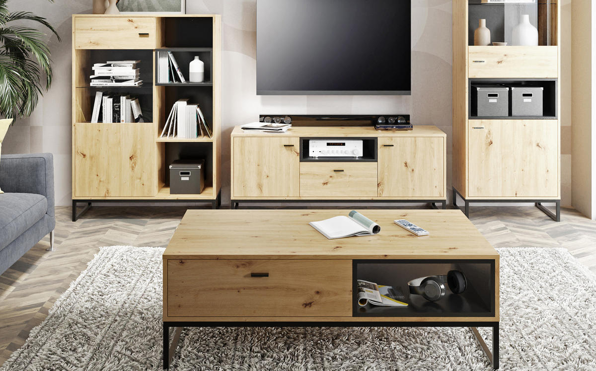 COUCHTISCH Randy 120/65/42 Artisan Eiche - Schwarz/Eiche Artisan, Holzwerkstoff/Kunststoff (65/120/41cm) - Ravio