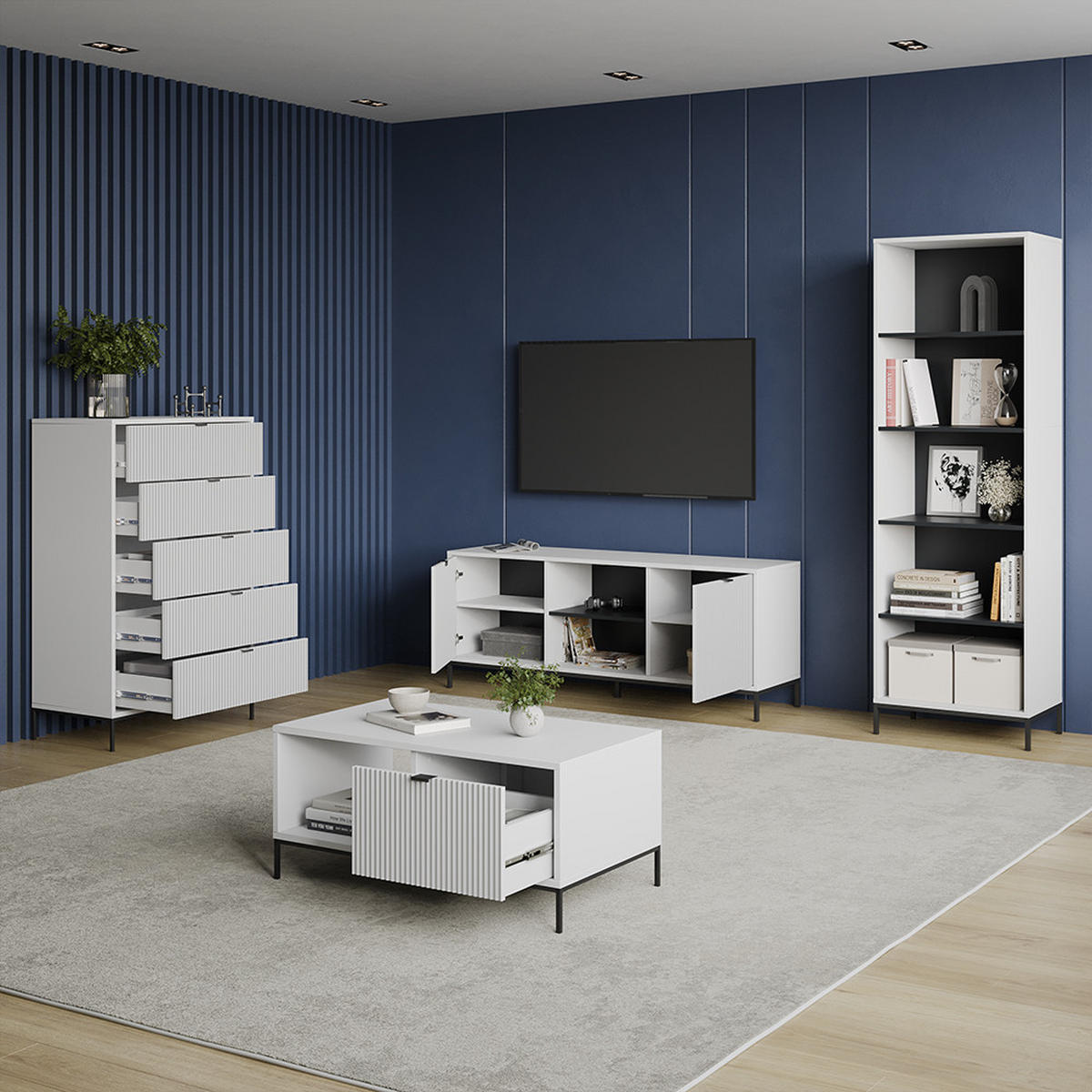 LOWBOARD Aterno Weiß 150 x 60 cm mit 2 Türen - Weiß, Holzwerkstoff (150/60/40.1cm) - Livinity®