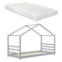 HAUSBETT Vardø mit Matratze - Grau, Holz/Textil (90/200cm) - [en.casa]