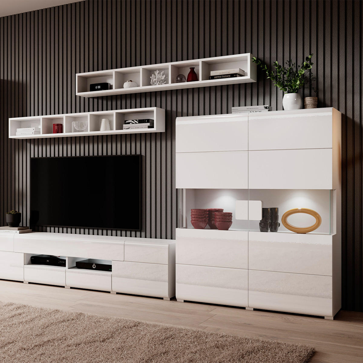 VITRÍNA Jules Bílá - bílá, kompozitní dřevo (122/152/39cm) - Petits-meubles