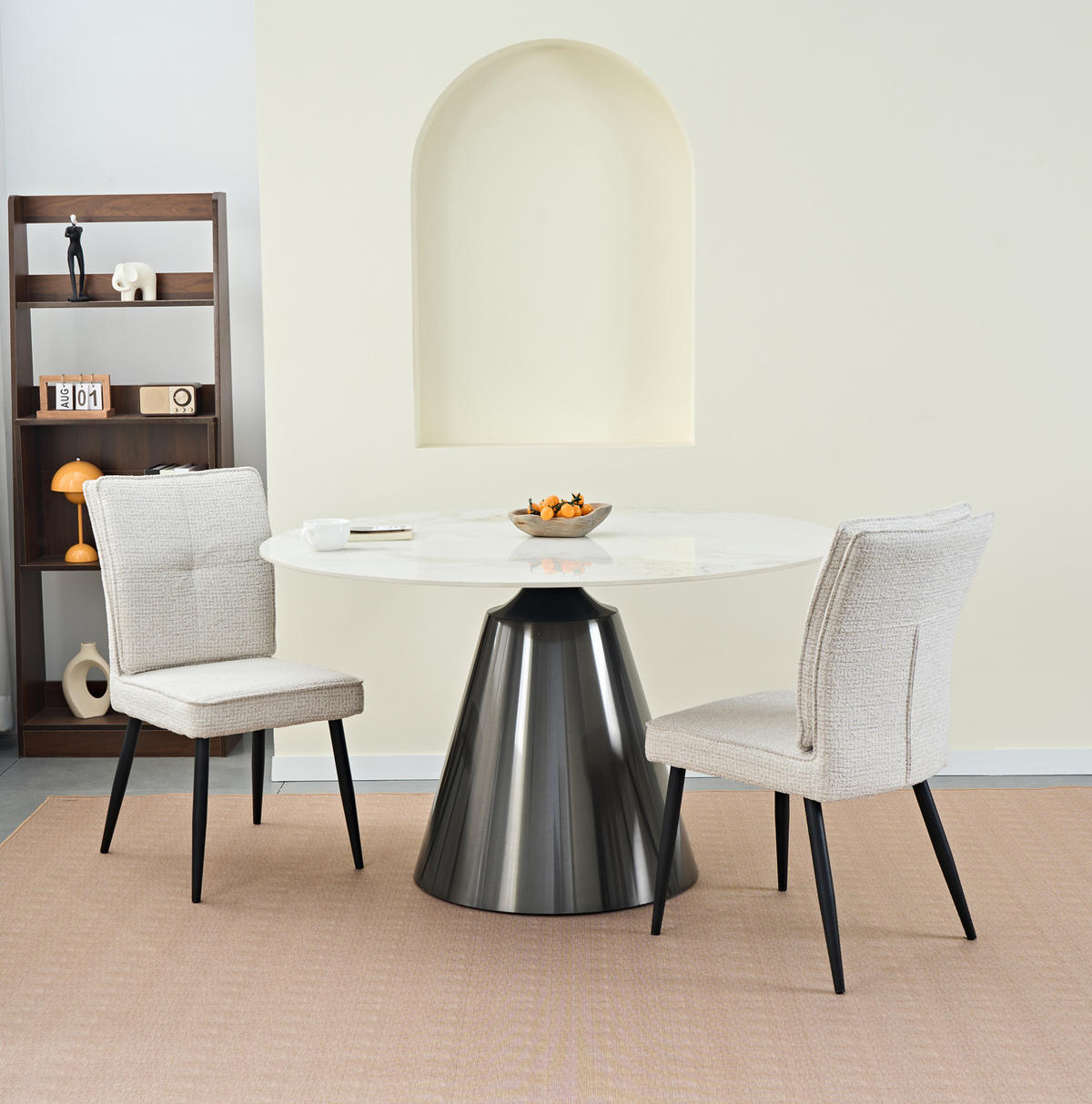 STUHL 2er-Set mit Metallbeinen Chenille Cremeweiß - Weiß, Metall (41/90.5/44cm) - Meubliv