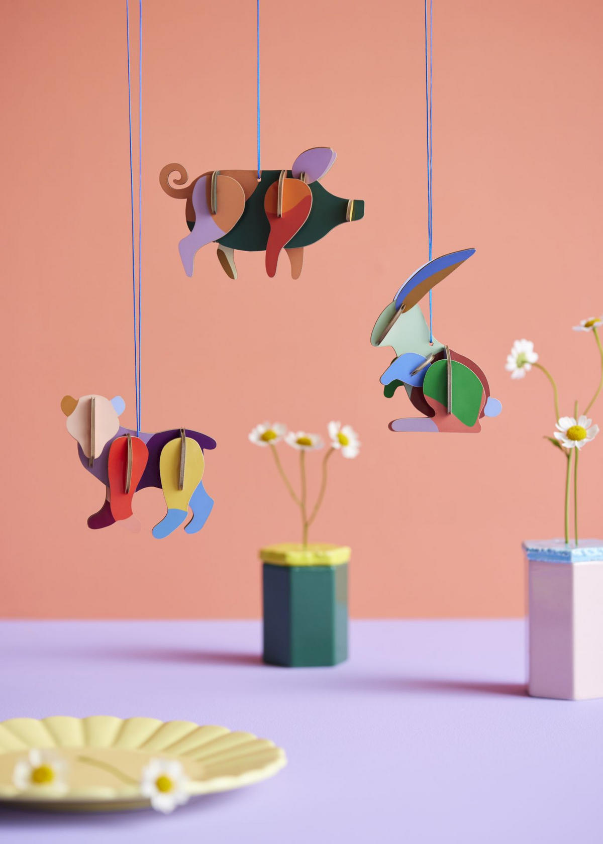 DEKOFIGUR Mobil Kaninchen 4/10.3 cm - Multicolor, Wellpappe (4/10.3/7cm) - KUNSTLOFT
