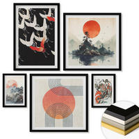 WANDBILDER 5er-Set - 50x50 cm & 20x30 cm & 40x60 cm Schwarzer Rahmen - Asiatische Landschaften Japandi - Schwarz, Kunststoff (40/60cm) - ArtPrintCave