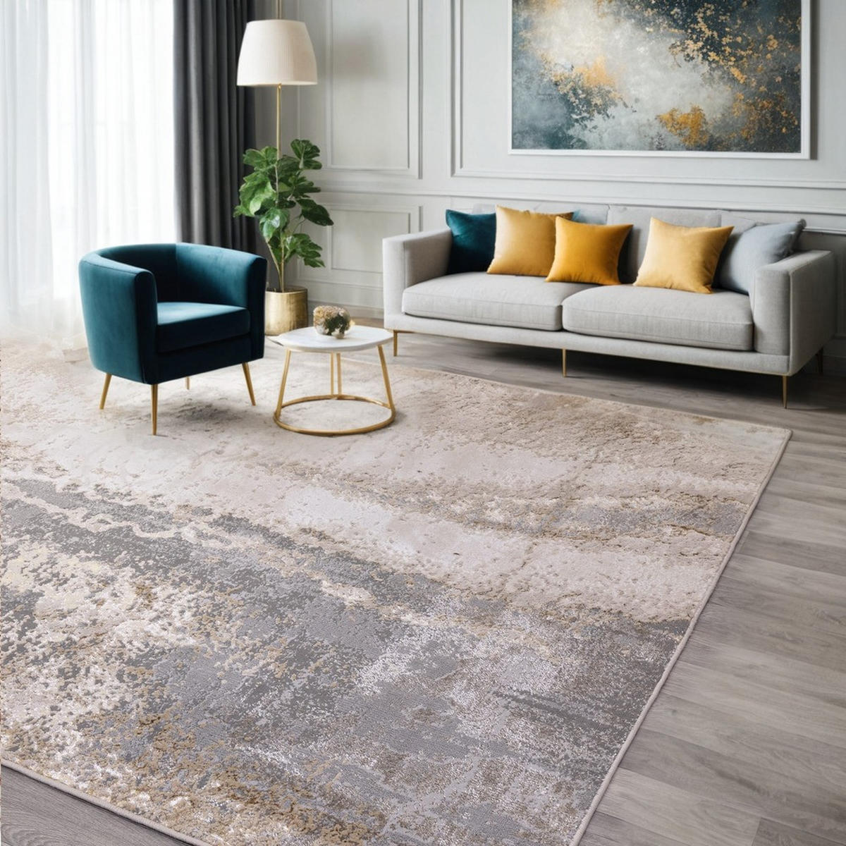 TEPPICH Velours abstrakt Marmoroptik hochglänzend pflegeleicht COMO-Colico, Silbergrau 200x290 cm - Silberfarben, Textil (200/290cm) - KADIMA DESIGN