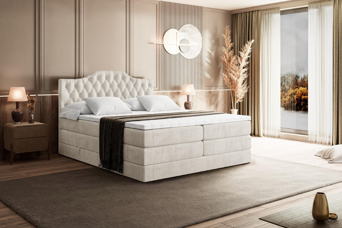 BOXSPRINGBETT VILA-1 KING - 200x200 - H3/H4 - Creme - Creme, Holzwerkstoff (200/200cm) - ALTDECOR