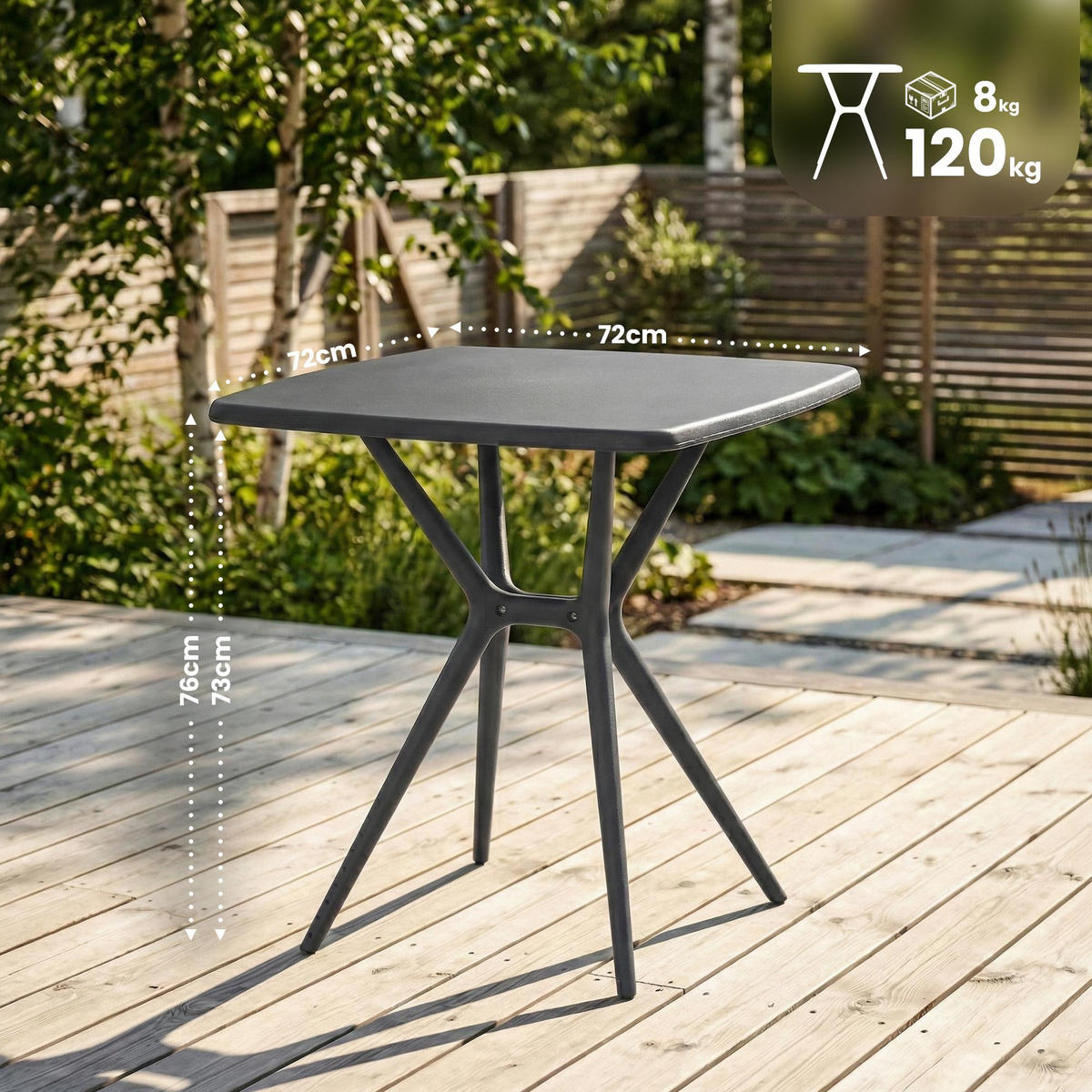 GARTENTISCH Sven eckig 72x72x76cm Kunststoff Dunkelgrau Balkontisch - Dunkelgrau, Kunststoff (72/72/76cm) - DELUKE