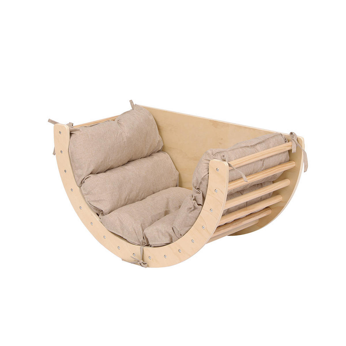 KINDERWIPPE NALAN - Holzfarben, Kinderwippe mit Hocker und Auflage - Naturfarben, Holz (50/50/90cm)