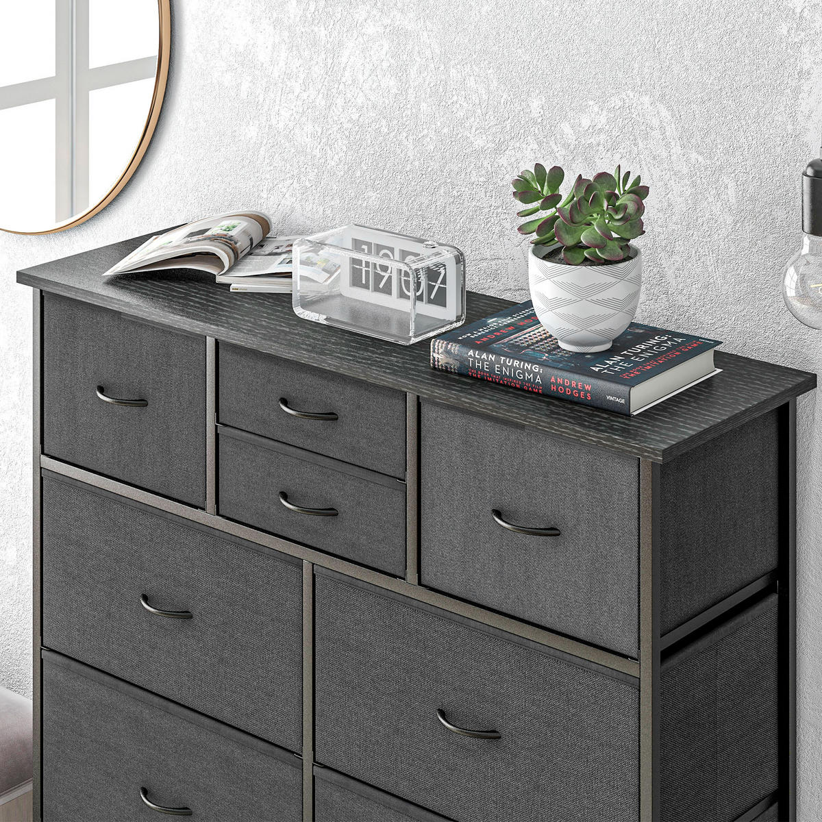 KOMMODE DE-08538 10 Stoffschubladen mit Metallrahmen Schwarz - Schwarz, Metall (100/100/30cm) - ComfortXL