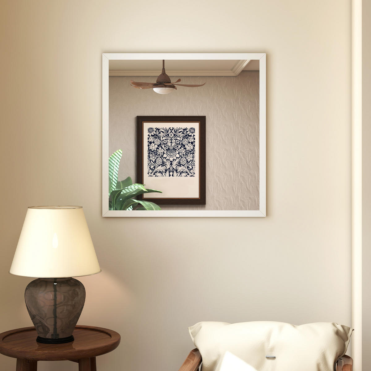 WANDSPIEGEL DE-14349 quadratisch, 50x50 cm Weiß - Weiß, Glas (50/50/2cm) - ComfortXL