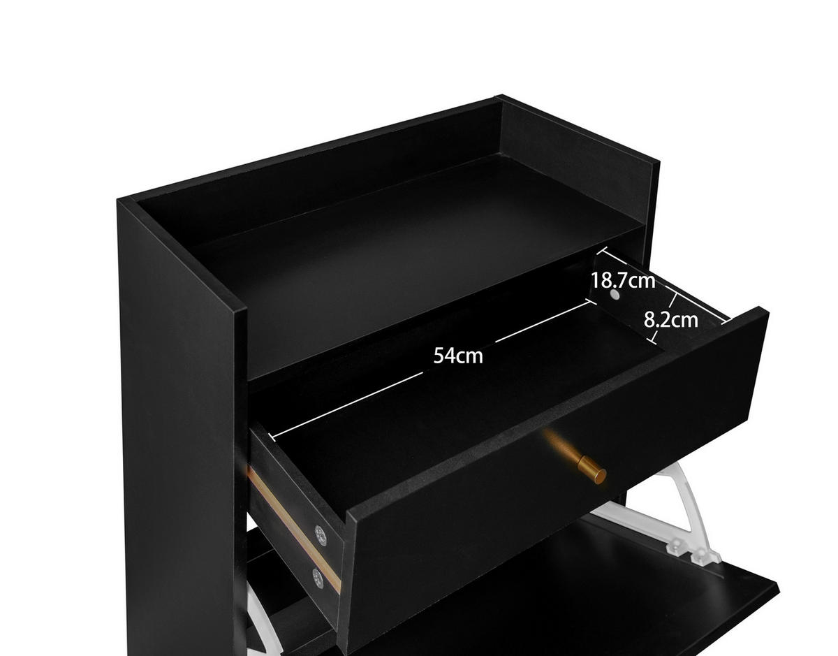 SCHUHSCHRANK 60/24/110 cm schwarz aus Holzwerkstoff mit Rattan-Optik und Schublade - Schwarz, Holzwerkstoff (60/110/24cm) - OKWISH