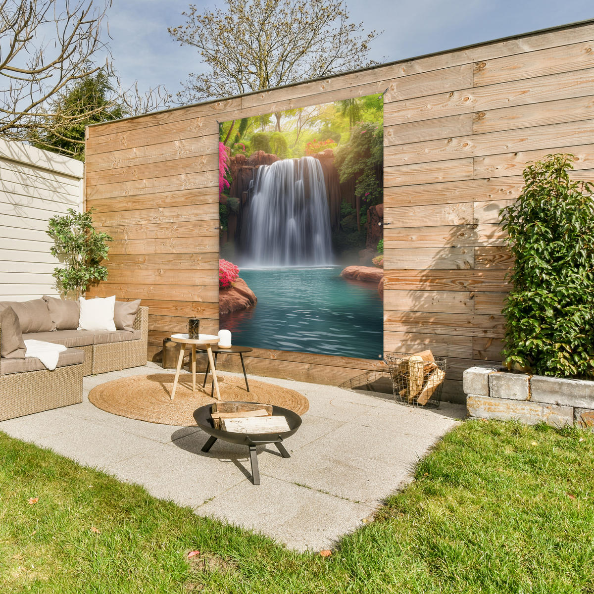 ZAHRADNÍ PLAKÁT Vodopád - Příroda - Rostliny - Džungle - Voda 120x160 cm - zelená barva, plast (120/160/0.2cm) - OnlyWow
