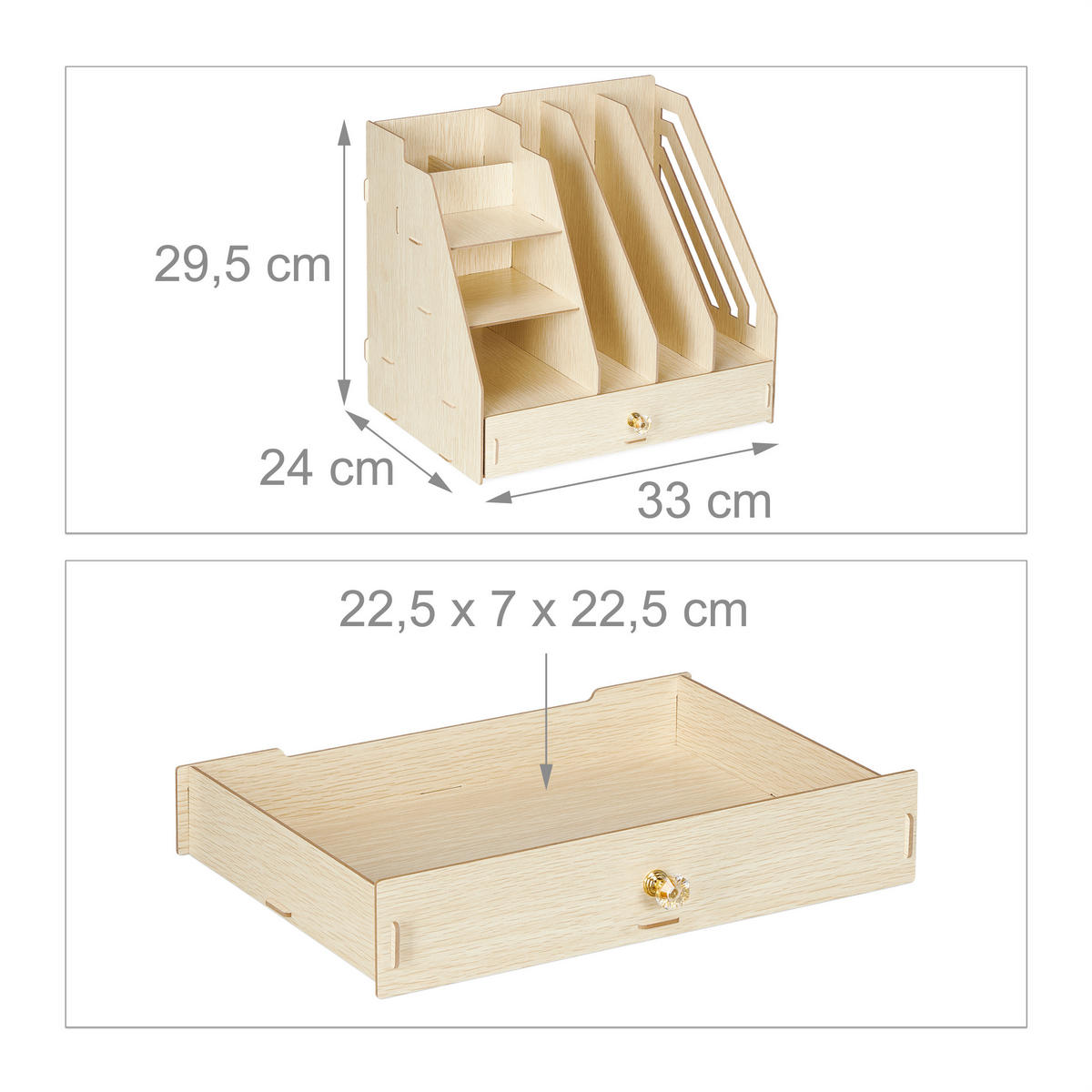 SCHREIBTISCH-ORGANIZER - Hellbraun, Holzwerkstoff (24/33/29.5cm) - Relaxdays