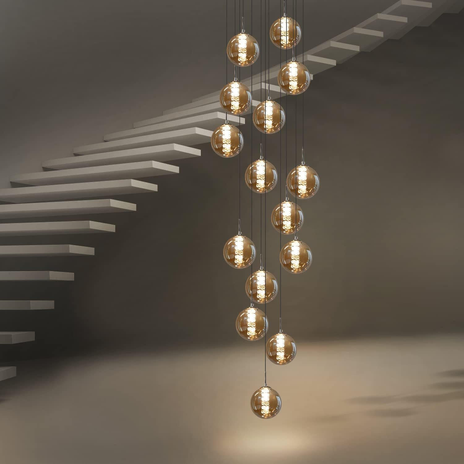 HÄNGELEUCHTE Energie 15-flammig 41/41/320 cm - Bernsteinfarben, Glas (41/41/320cm) - Nettlife