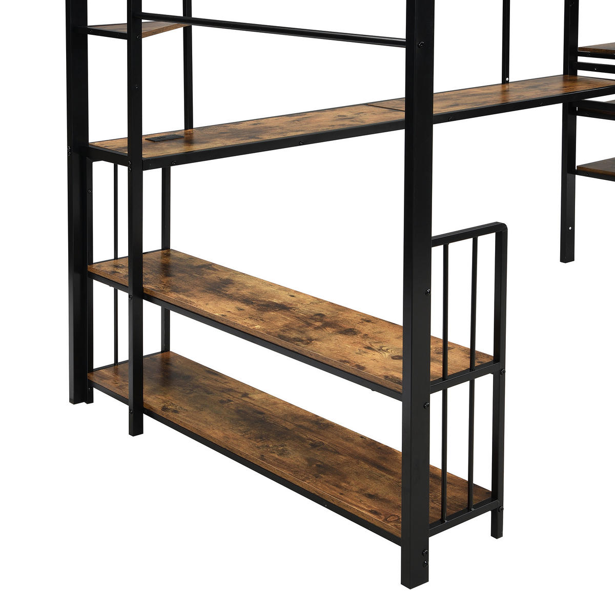 HOCHBETT 120/200 cm in Schwarz & Dunkelbraun mit Ladeanschluss, Kleiderstange und Ablage Metall & Holz - Schwarz, Holzwerkstoff/Metall (120/200cm) - CHICFURN