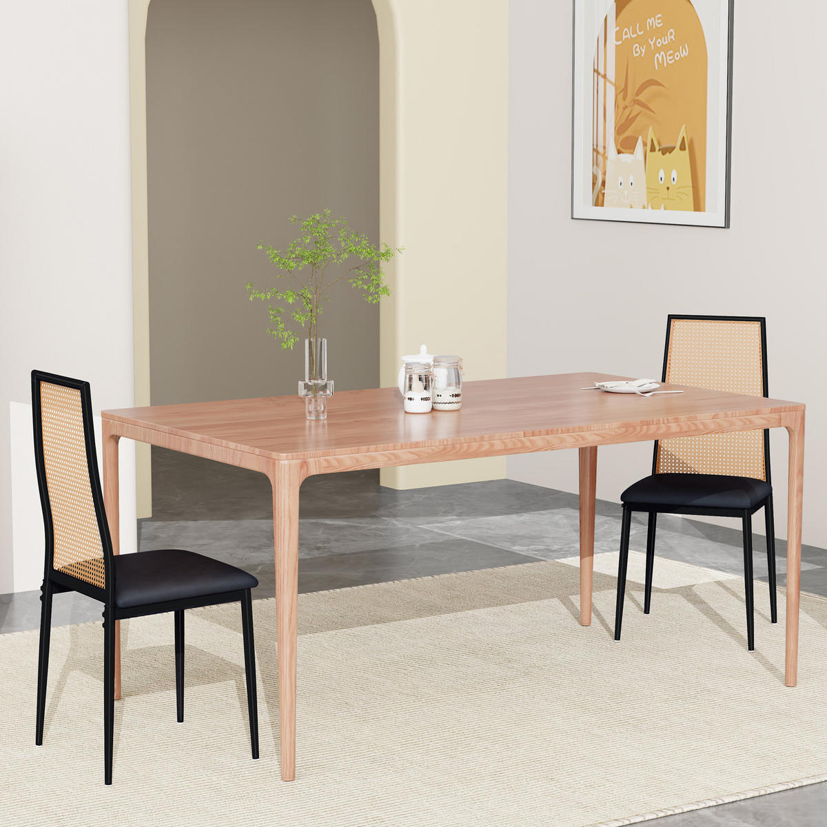 ESSZIMMERSTUHL 2er Set Rattan Holz schwarz - Schwarz, Holz (44/97.5/43cm) - LEBENLANG