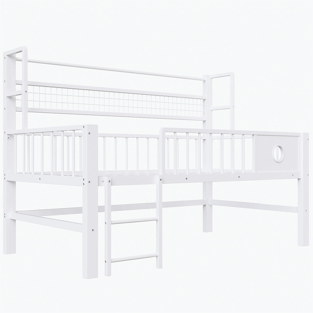 KINDEREINZELBETTEN aus Metall 90x200 cm in Weiß mit Stauraum - Weiß, Metall (90/200cm) - Modfu