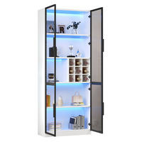 VITRINE 80/35/200 cm in Weiß mit LED-Beleuchtung und Weinfach - Weiß, Holzwerkstoff (80/200/35cm) - Flora Grace