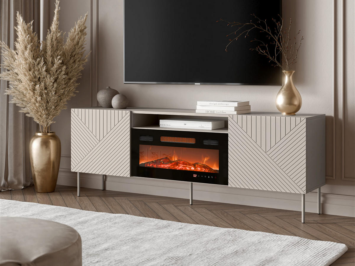 TV-LOWBOARD Art Deco Cashmere 190 EF II mit Kamin - Kaschmir, Holzwerkstoff/Metall (191/68/40cm) - MIRJAN24