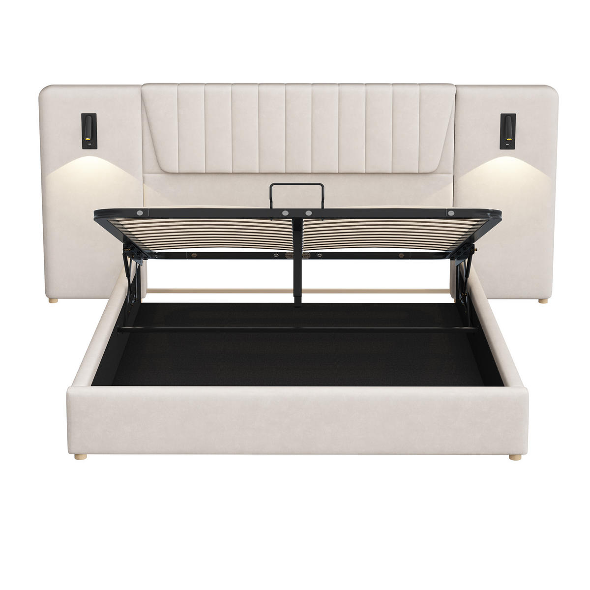 POLSTERBETT mit Stauraum und USB 180x200 cm Samt Beige - Beige, Metall (180/200cm) - Meubliv