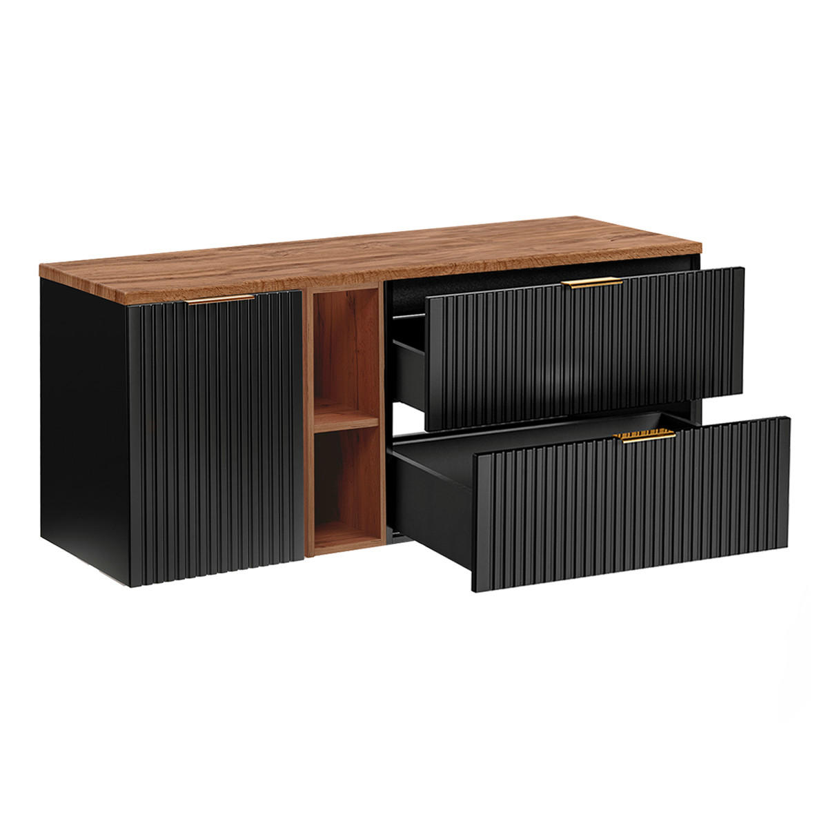 WASCHTISCHUNTERSCHRANK 140.8cm Adriel Schwarz und Holz - Schwarz, Holzwerkstoff (140.8/59/46cm) - Petits-meubles