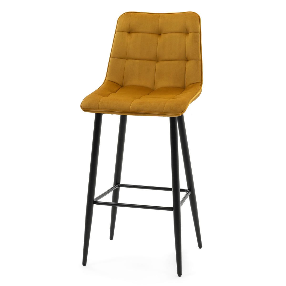 BARHOCKER CHIC gespolsterter mit Steppung - curry - Samt Velours - Currygelb/Schwarz, Textil/Metall (46/109/56cm) - NEW HOME