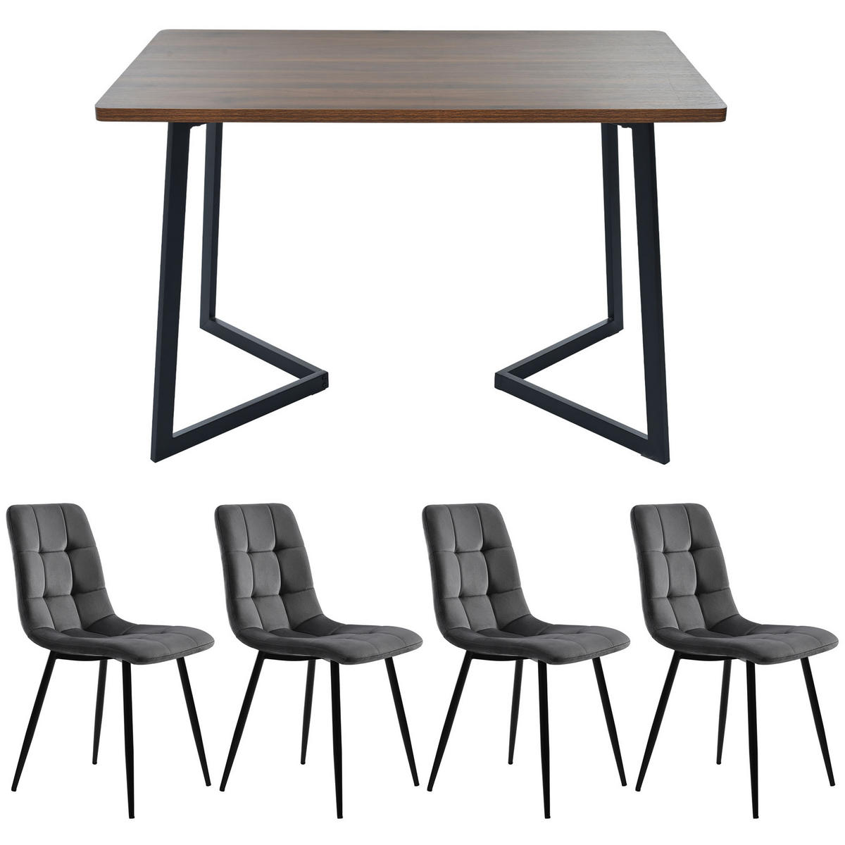 ESSGRUPPE DE-38963 117/68 cm Tisch mit 4 Stühlen Walnuss/Dunkelgrau - Dunkelgrau, Holzwerkstoff (117/75/68cm) - ComfortXL