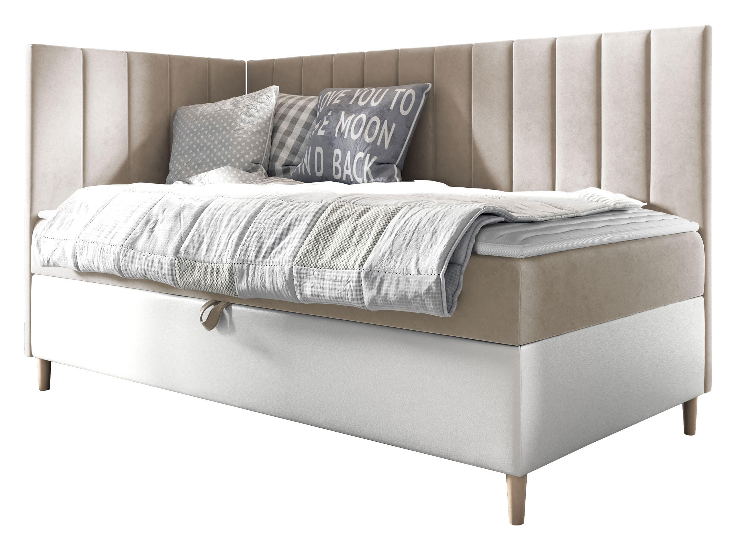 BOXBETT Maja Junior 3, Seite zum Öffnen des Bettkastens: Links - Creme/Weiß, Holz (80/200cm) - MIRJAN24