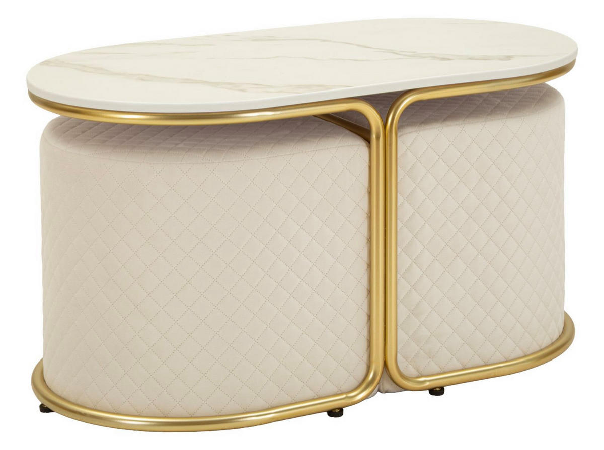COUCHTISCHE IM 3ER-SET Relax, weiß und goldfarben, Kiefernholz, MDF, Polyester und Metall - Goldfarben/Weiß, Holz/Holzwerkstoff (45/79/44cm) - Mauro Ferretti