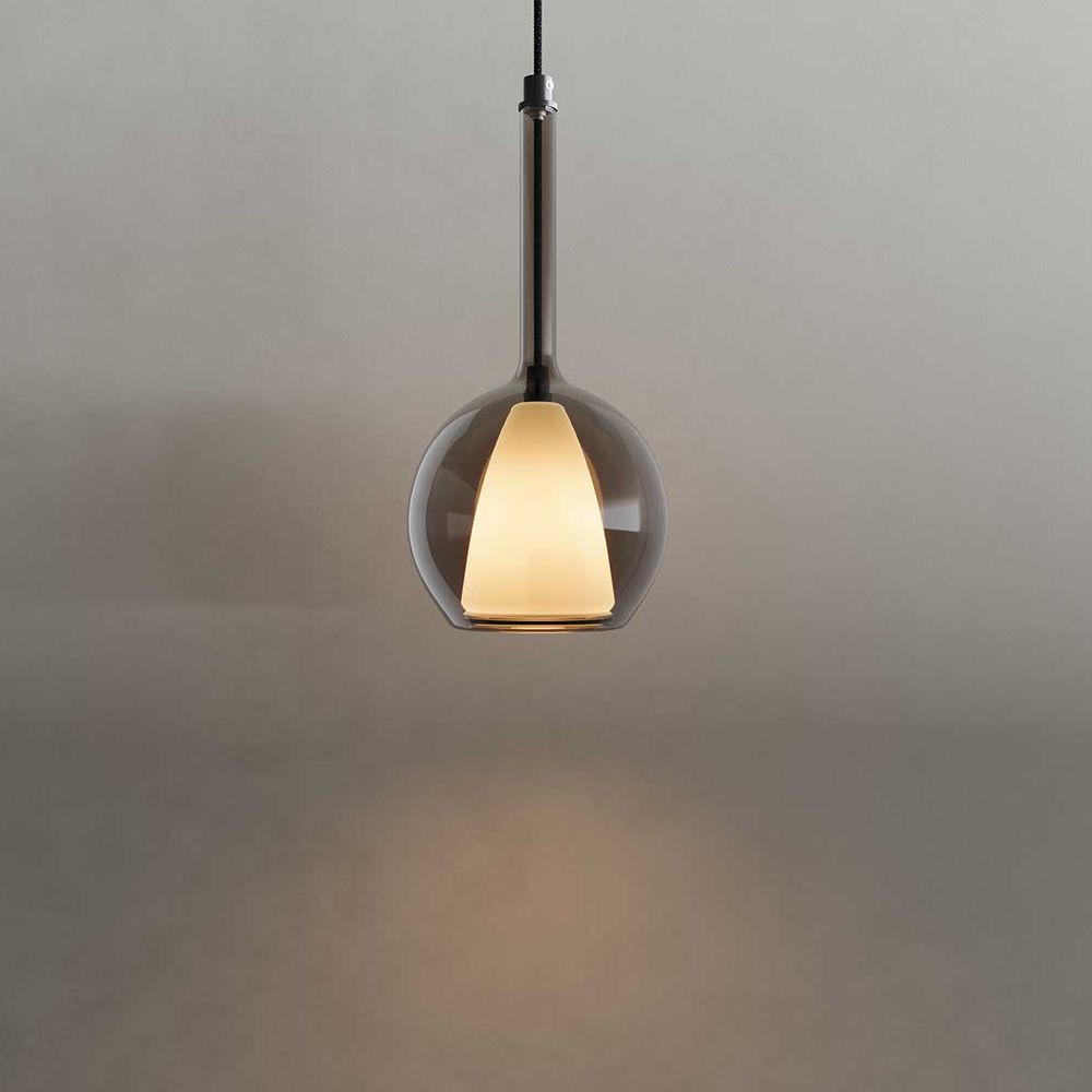 HÄNGELAMPE Belluna 5m Abhängung Rauch Ø 14cm - Anthrazit, Glas (14/14/35cm) - s.luce