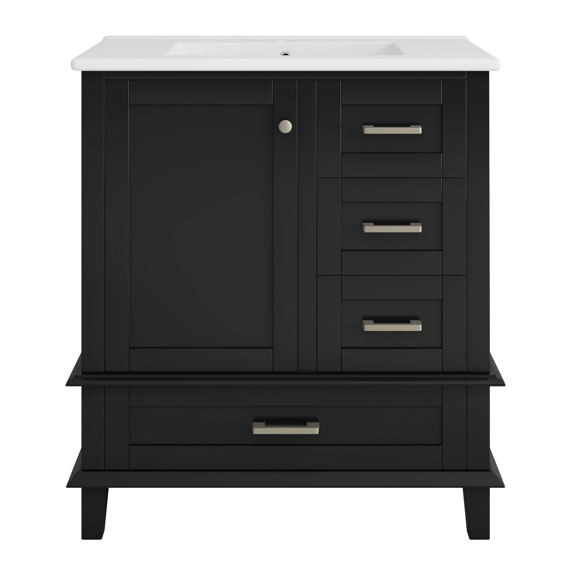 WASCHTISCHKOMBI 76/45,5/83,5 cm Schwarz aus Keramik/MDF/Kiefernholz mit integriertem Waschbecken - Schwarz, Holzwerkstoff (73/83.5/45.5cm) - OKMYHOME