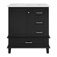 WASCHTISCHKOMBI 76/45,5/83,5 cm Schwarz aus Keramik/MDF/Kiefernholz mit integriertem Waschbecken - Schwarz, Holzwerkstoff (73/83.5/45.5cm) - OKMYHOME