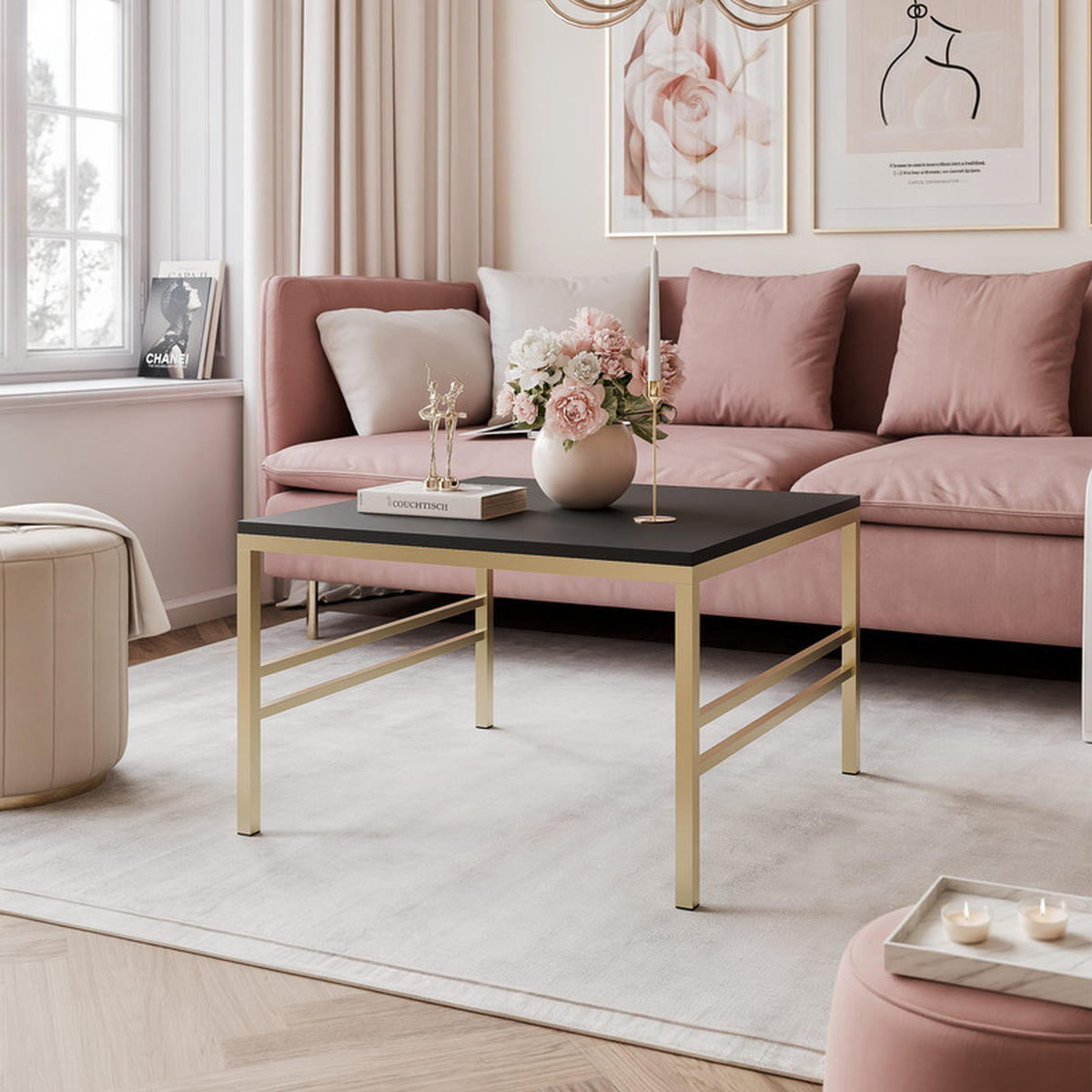 COUCHTISCH FORMA 70/70 cm Quadrat, Gold / Kaschmir - Kaschmir/Goldfarben, Metall (70/70/46cm) - Idohome