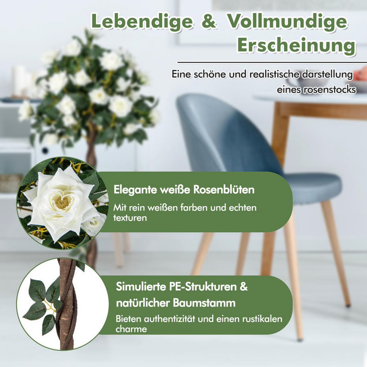 KUNSTBAUM mit Blüten grün - Grün, Kunststoff (120cm) - COSTWAY