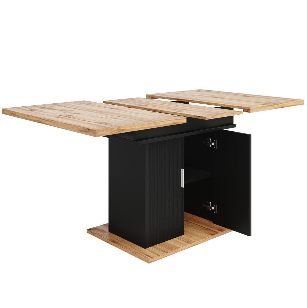AUSZIEHBARER Esstisch aus MDF mit Stauraum, 110–140/70/76 cm, Schwarz - Schwarz, Holzwerkstoff (140/70/76cm) - Redom