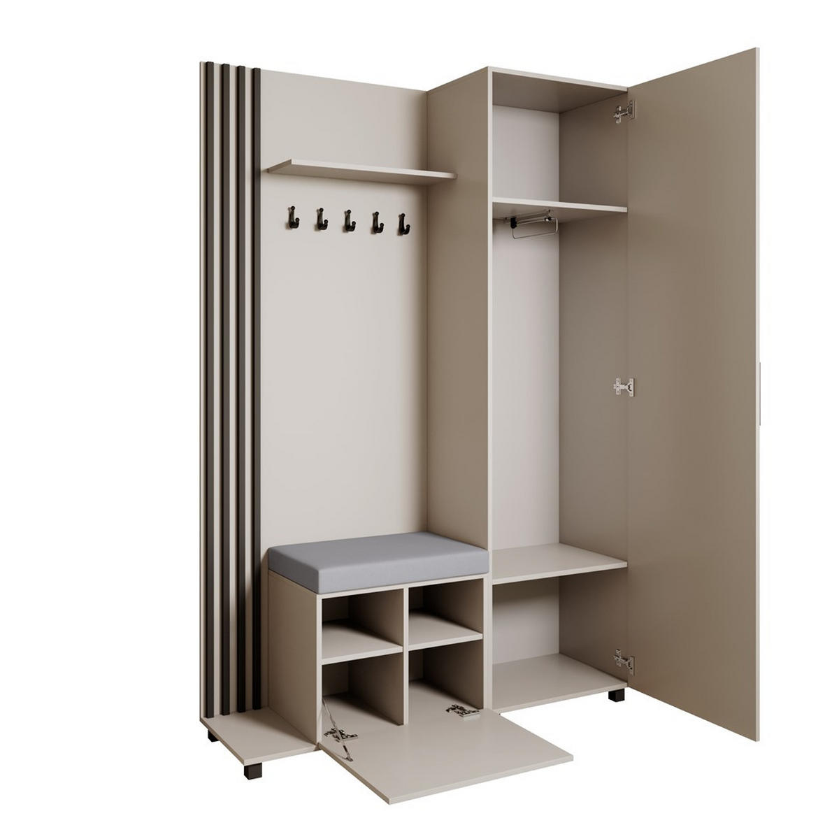 GARDEROBENSCHRANK Livia mit Aufhängern und Spiegel, Kaschmir, Schwarz, links - Kaschmir/Schwarz, Holzwerkstoff (137/207/42cm) - Beautysofa